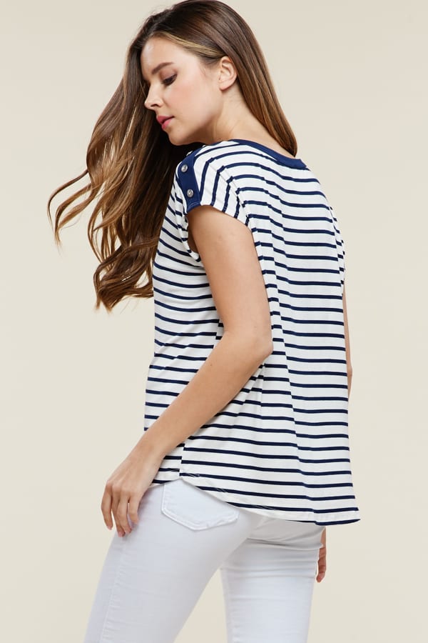 White/Navy Striped Top - Jade