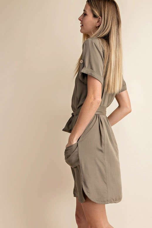 Olive Belted Shirt Dress - Jade