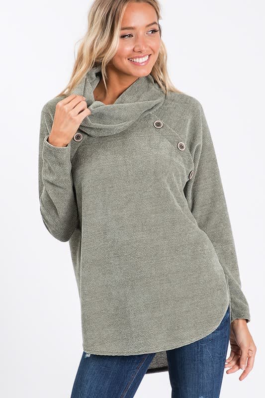 Olive Button Sweater - Jade
