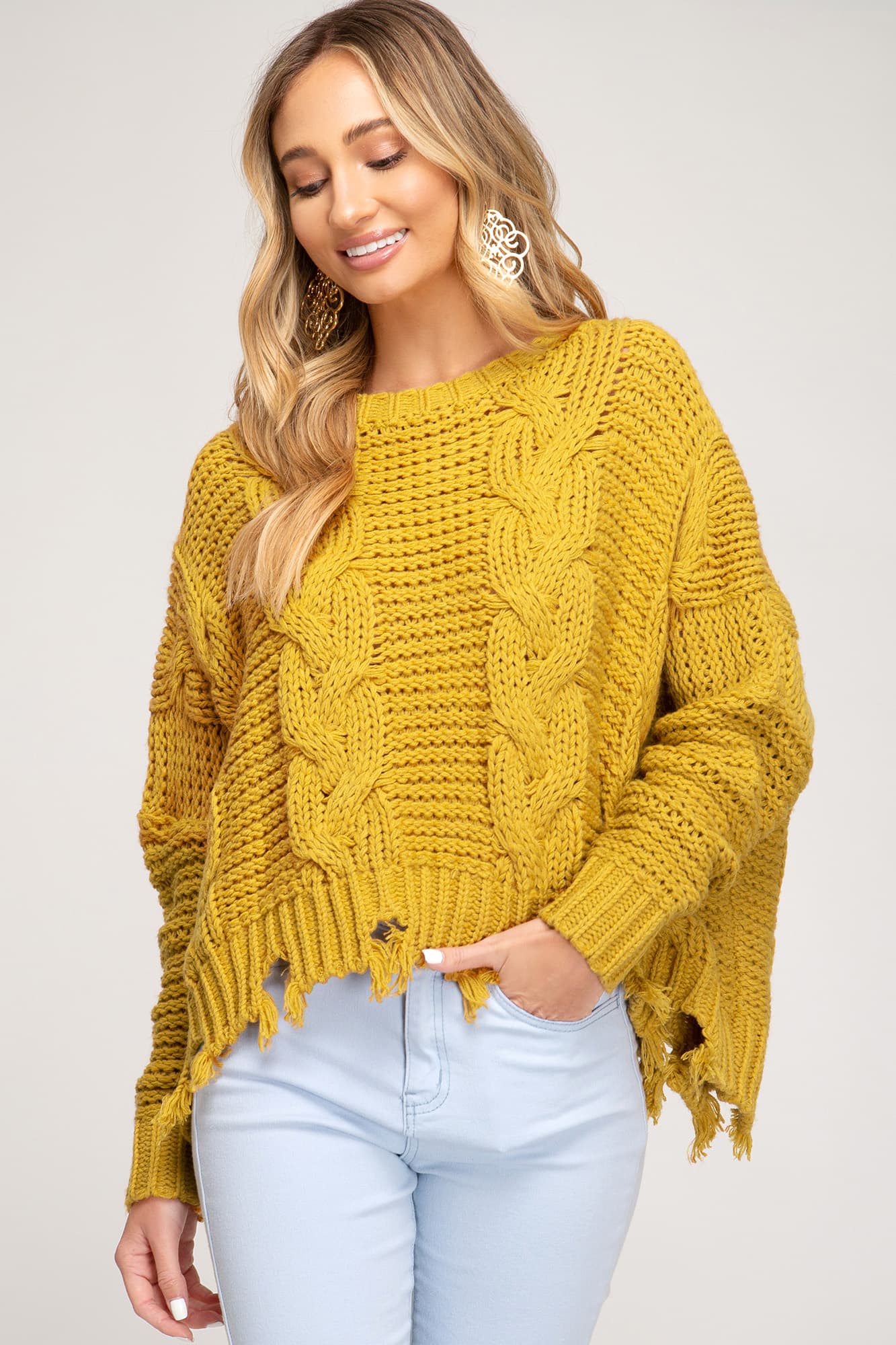 Mustard Distressed Sweater - Jade