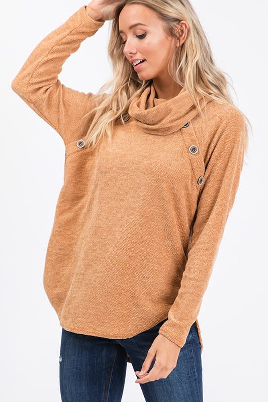 Camel Button Sweater - Jade