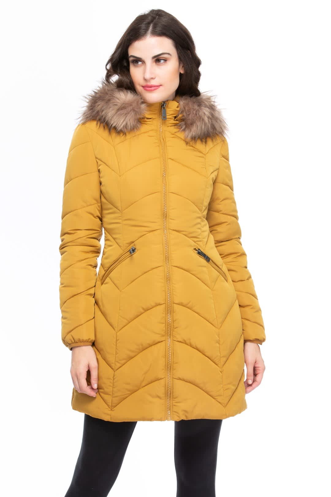 mustard puffa coat