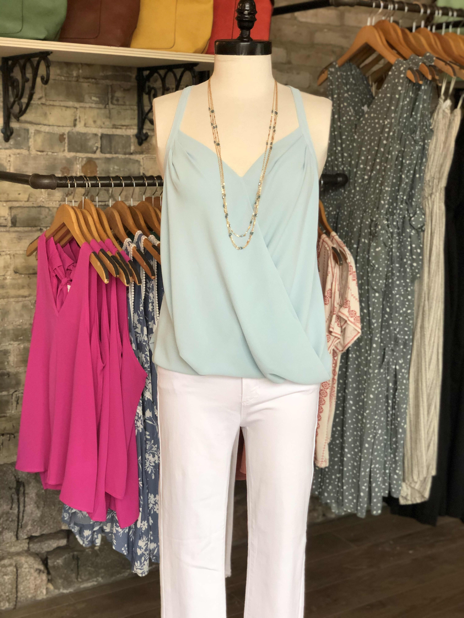 off the shoulder baby blue top